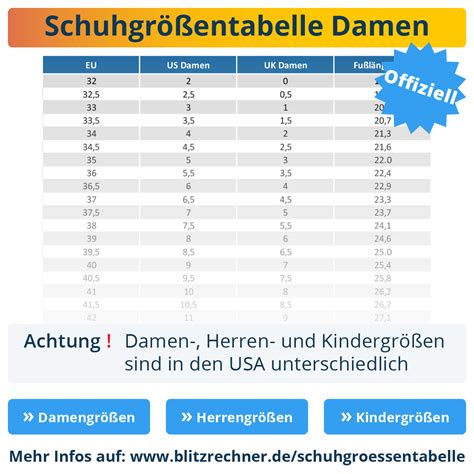 schuhgrößen tabelle.